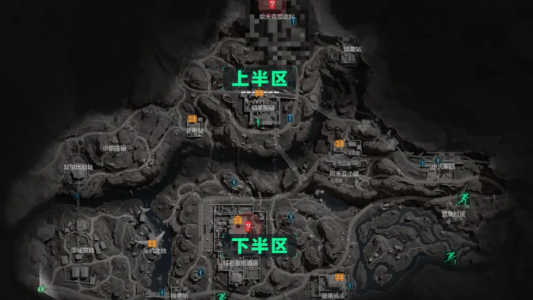 2026 07 28 163302 三角洲行动:该画面是游戏内的大地图界面,地图被划分为上半区和下半区,图中标注了多个不同地点的名称,分布着不同功能的点位标识,包含任务点标识、撤离点标识等,展示了整张地图的地形与行进路线。